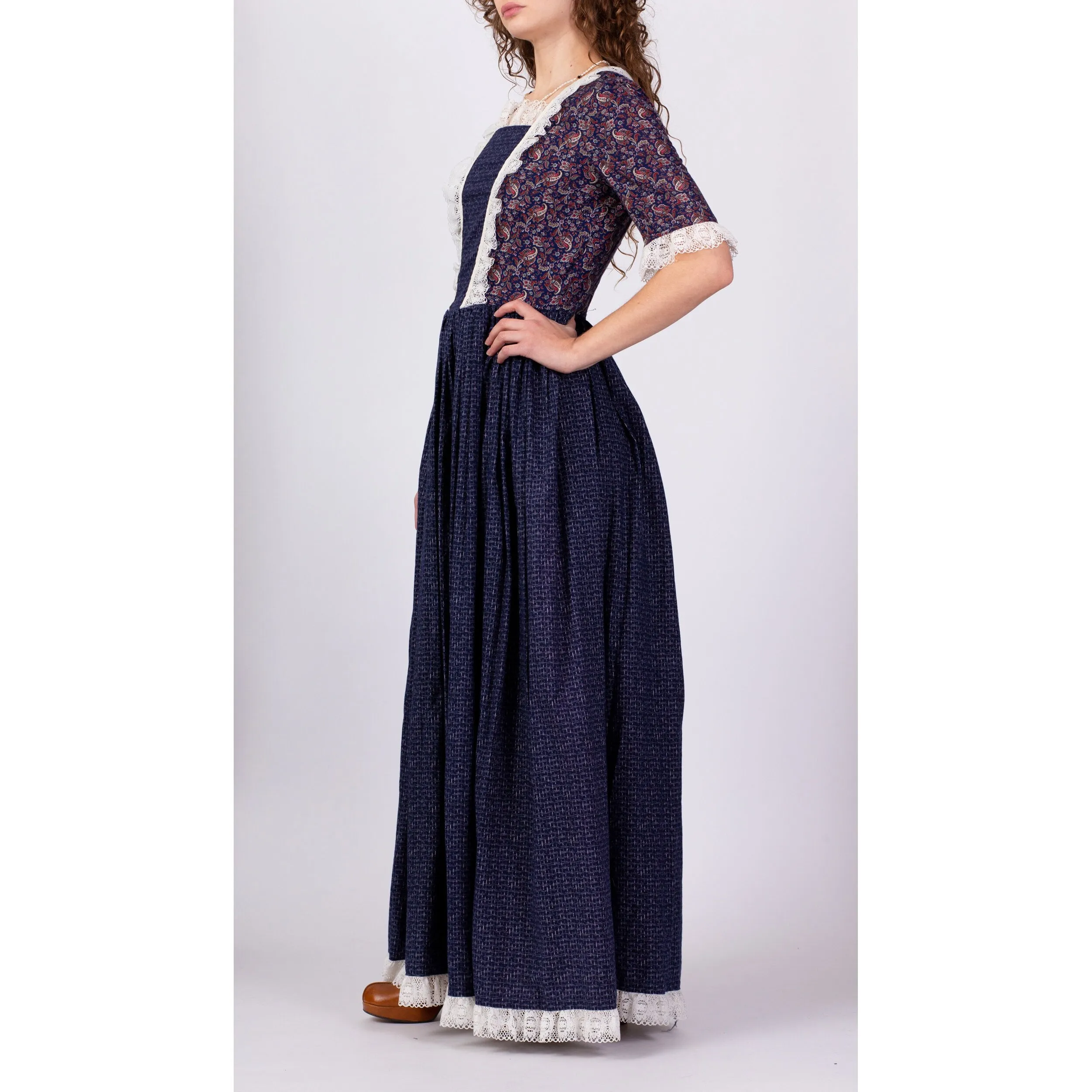 70s Does Edwardian Paisley Prairie Maxi Dress - Medium