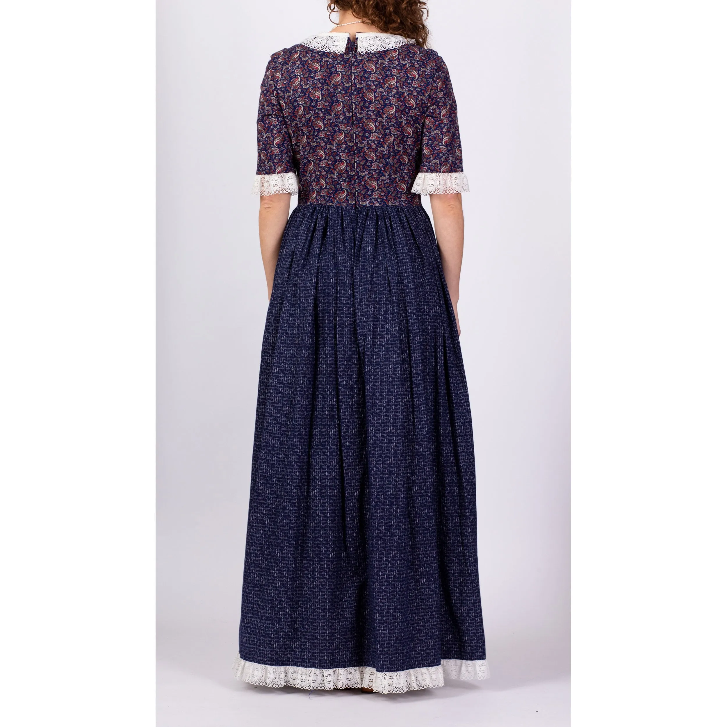 70s Does Edwardian Paisley Prairie Maxi Dress - Medium