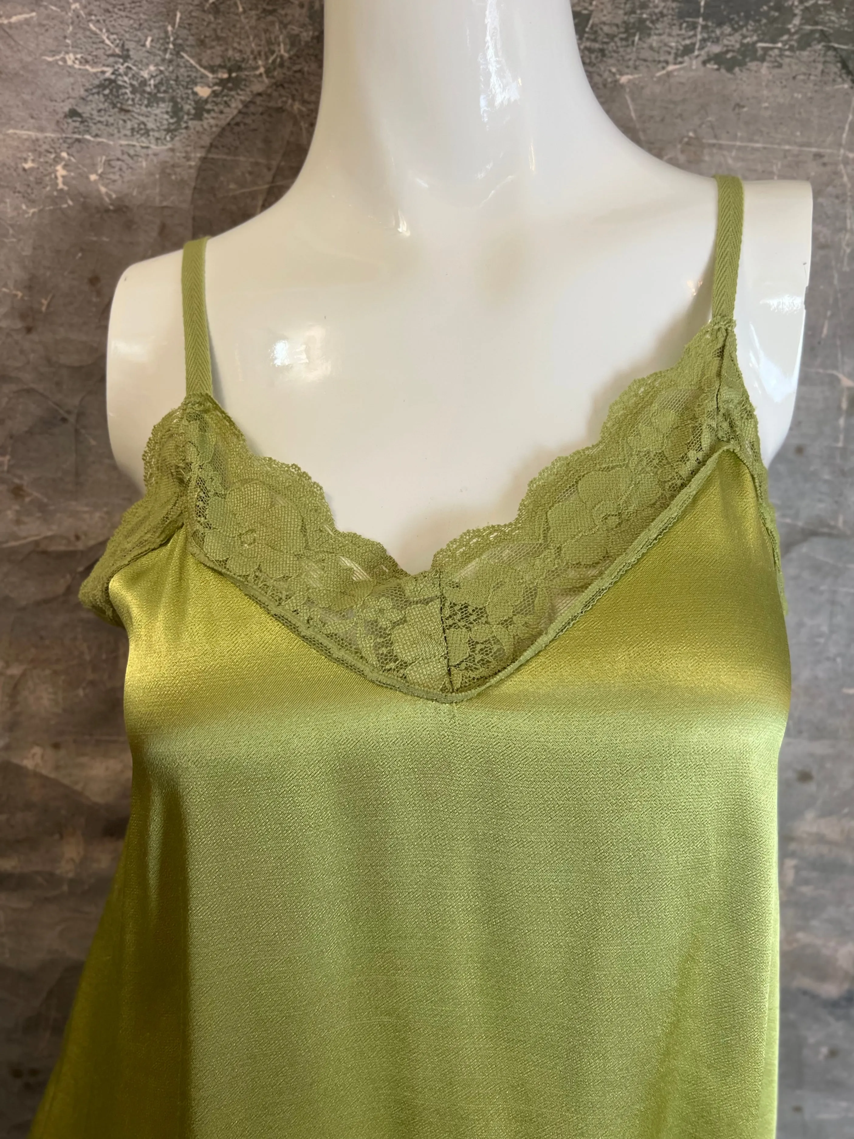 811173CY Satin Luna Tank w/Lace-Avocado