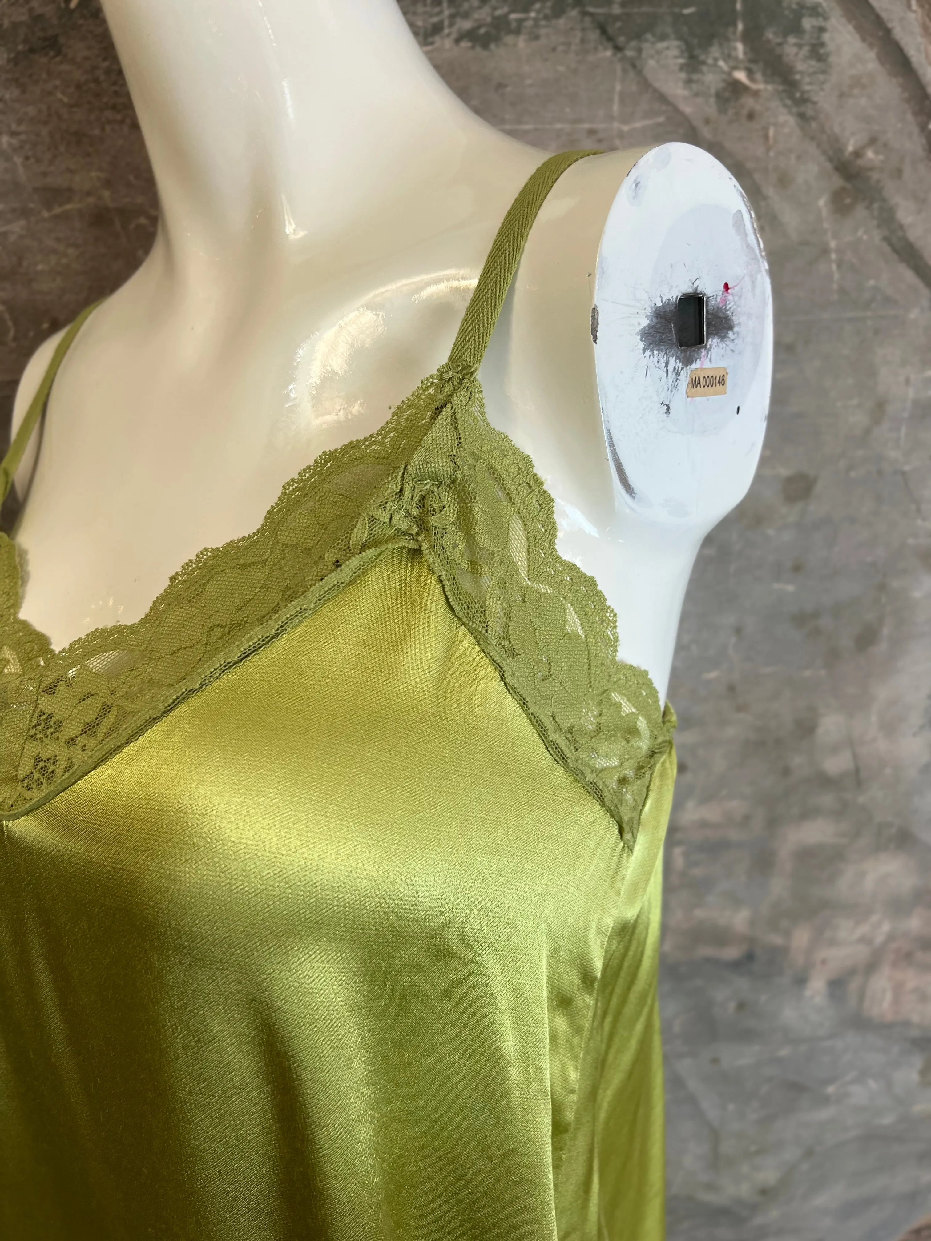 811173CY Satin Luna Tank w/Lace-Avocado