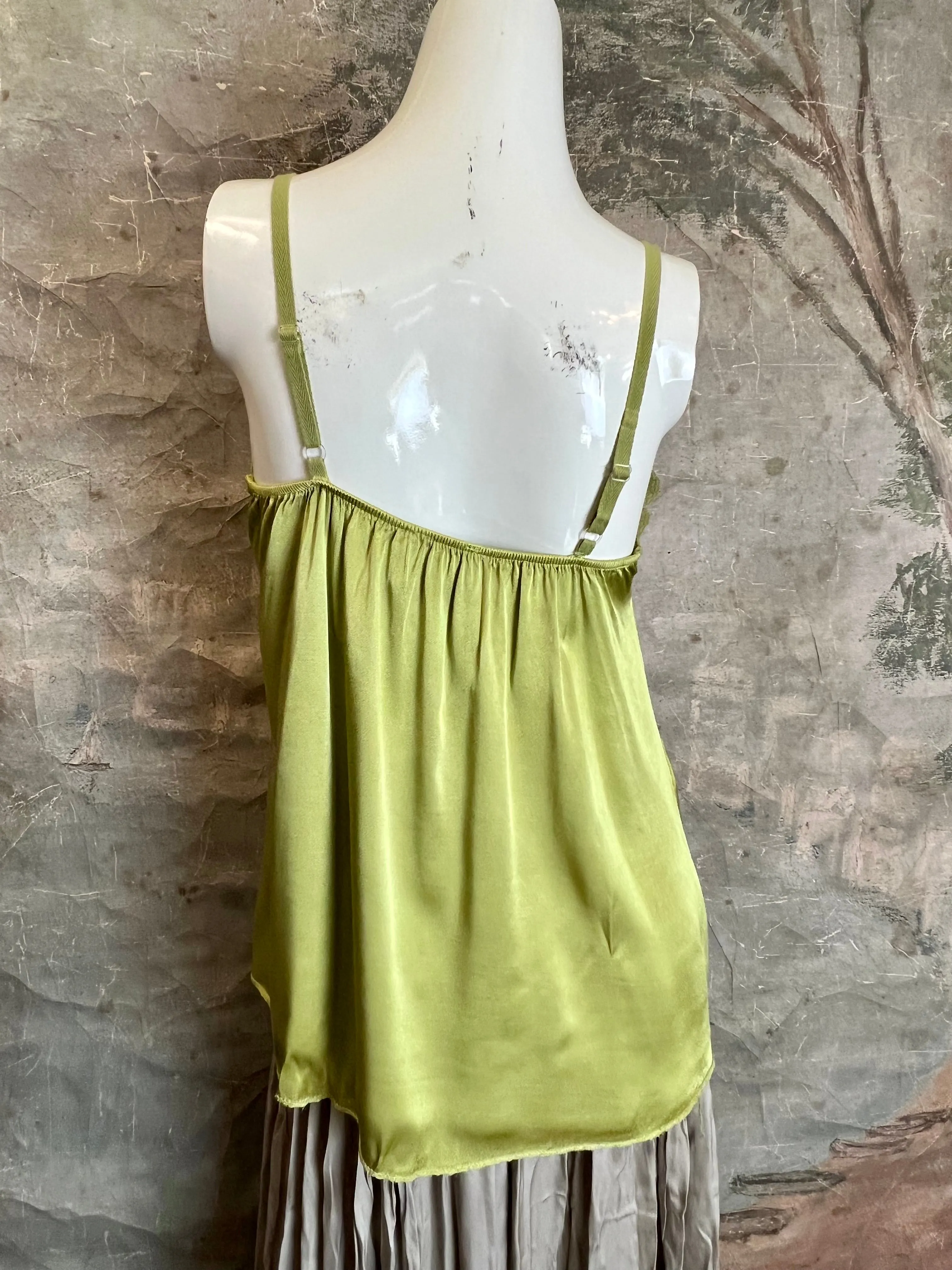 811173CY Satin Luna Tank w/Lace-Avocado