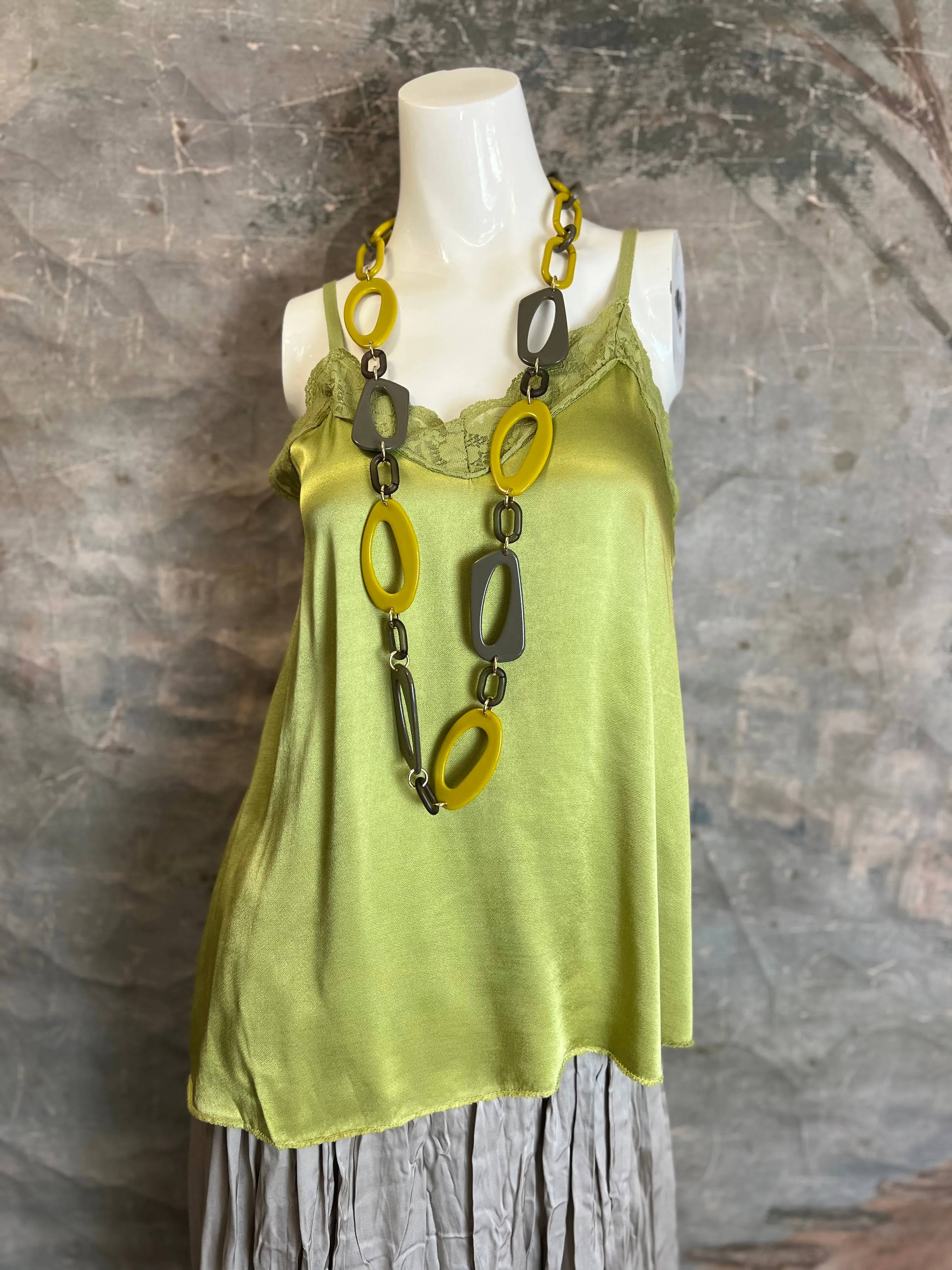 811173CY Satin Luna Tank w/Lace-Avocado