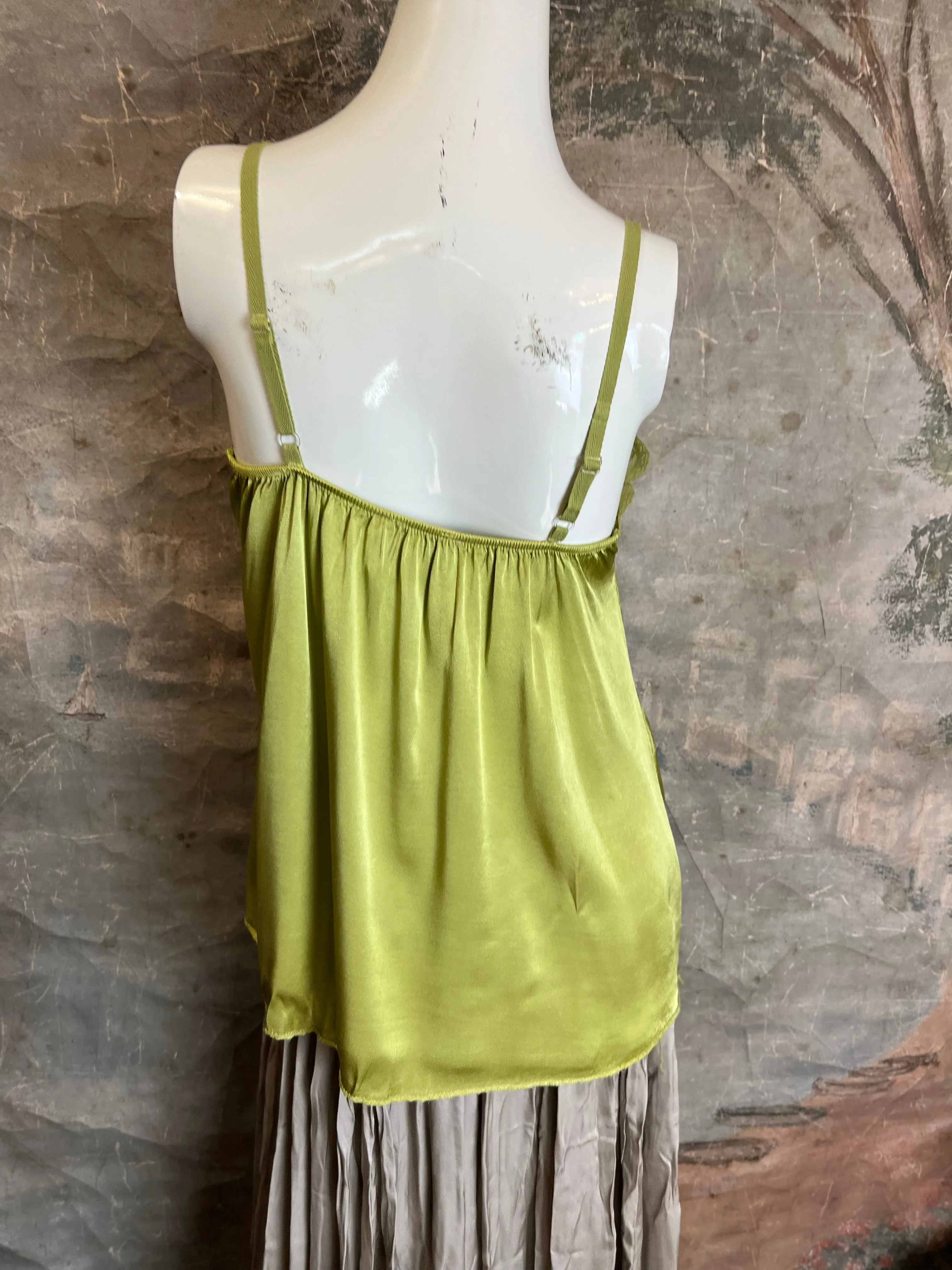 811173CY Satin Luna Tank w/Lace-Avocado