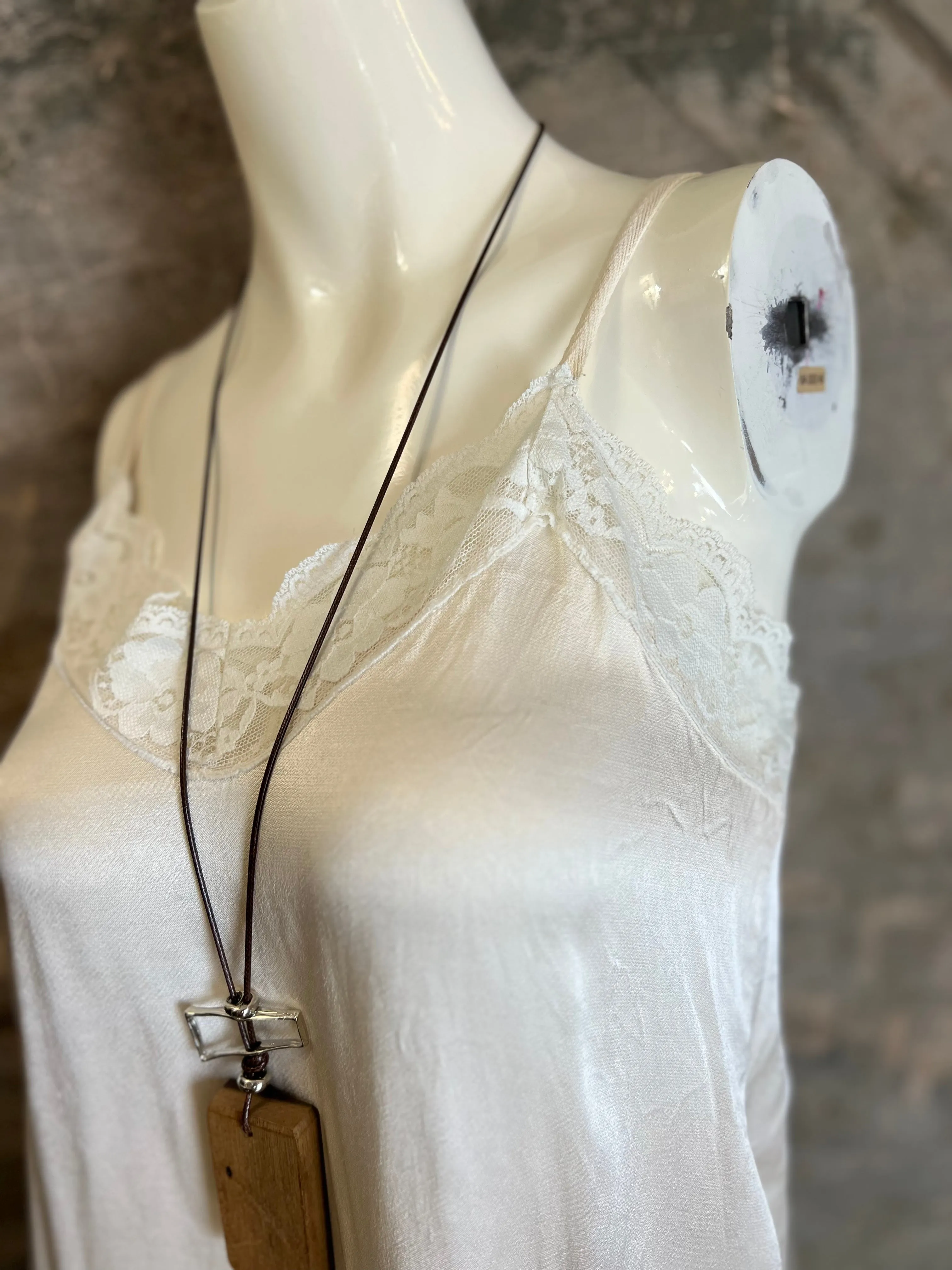 811173CY Satin Luna Tank w/Lace-Ivory