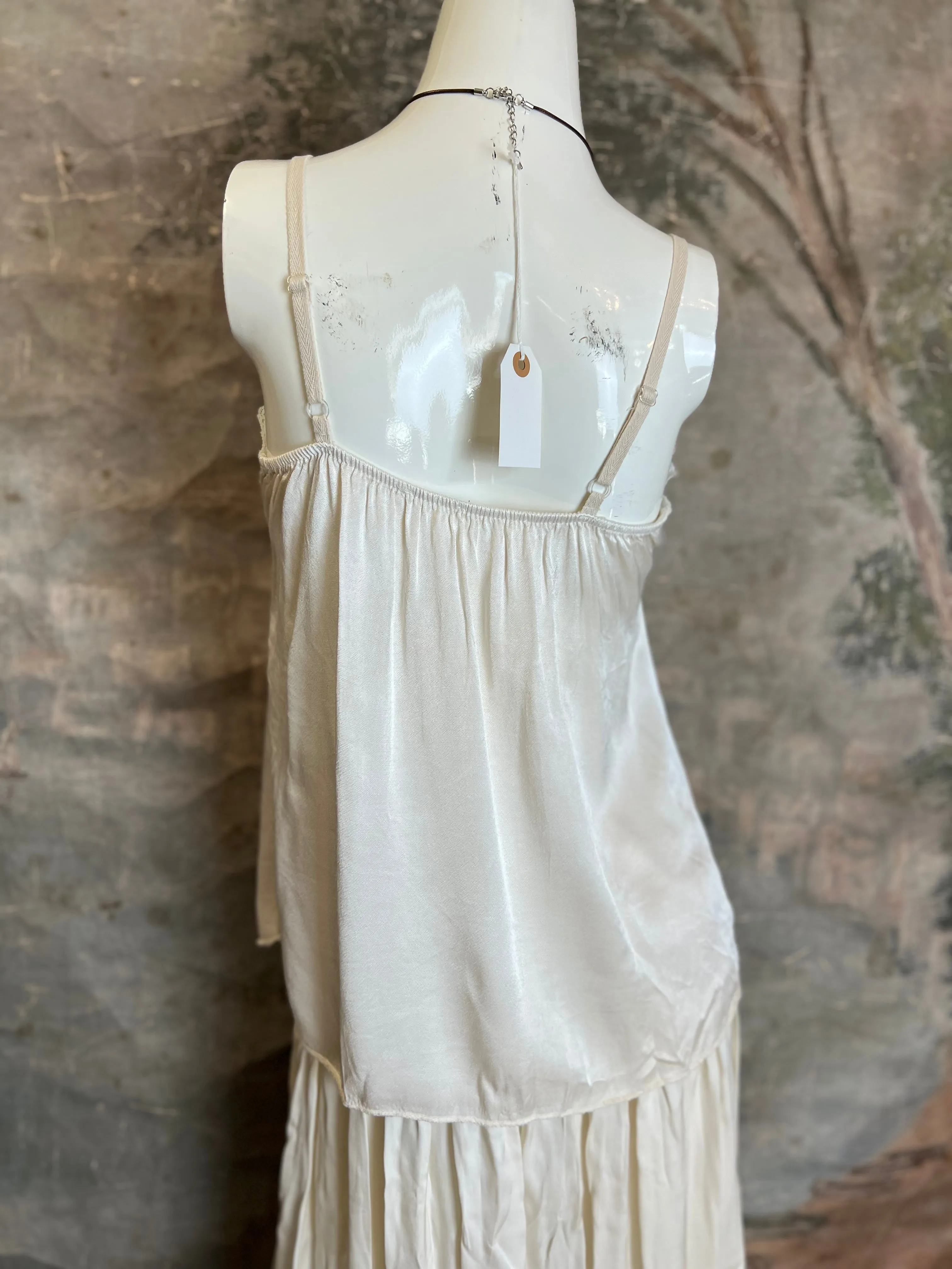 811173CY Satin Luna Tank w/Lace-Ivory