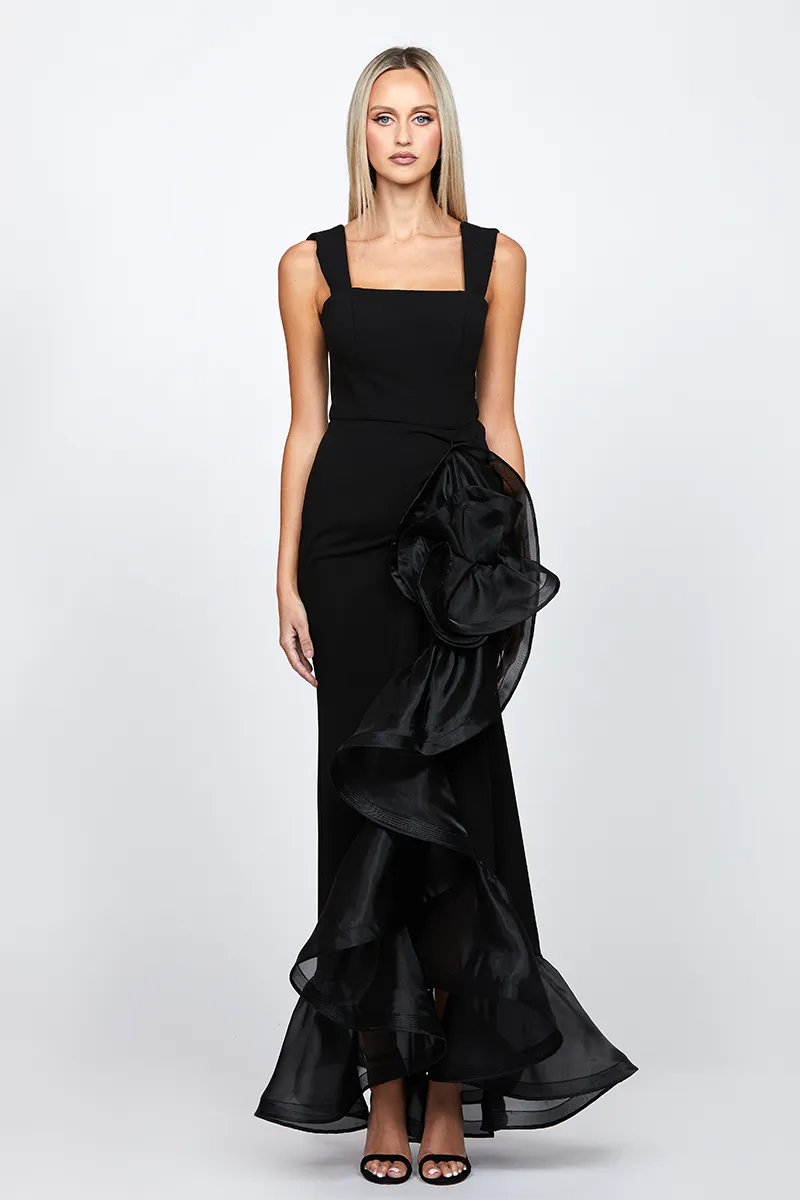 ALEXIS RUFFLE FISHTAIL HI-LOW GOWN