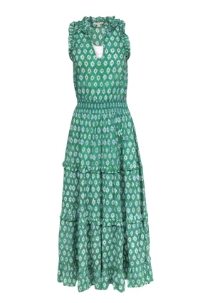 Anna Cate  - Green Printed Cotton Maxi Dress w/ Smocked Waist Sz S