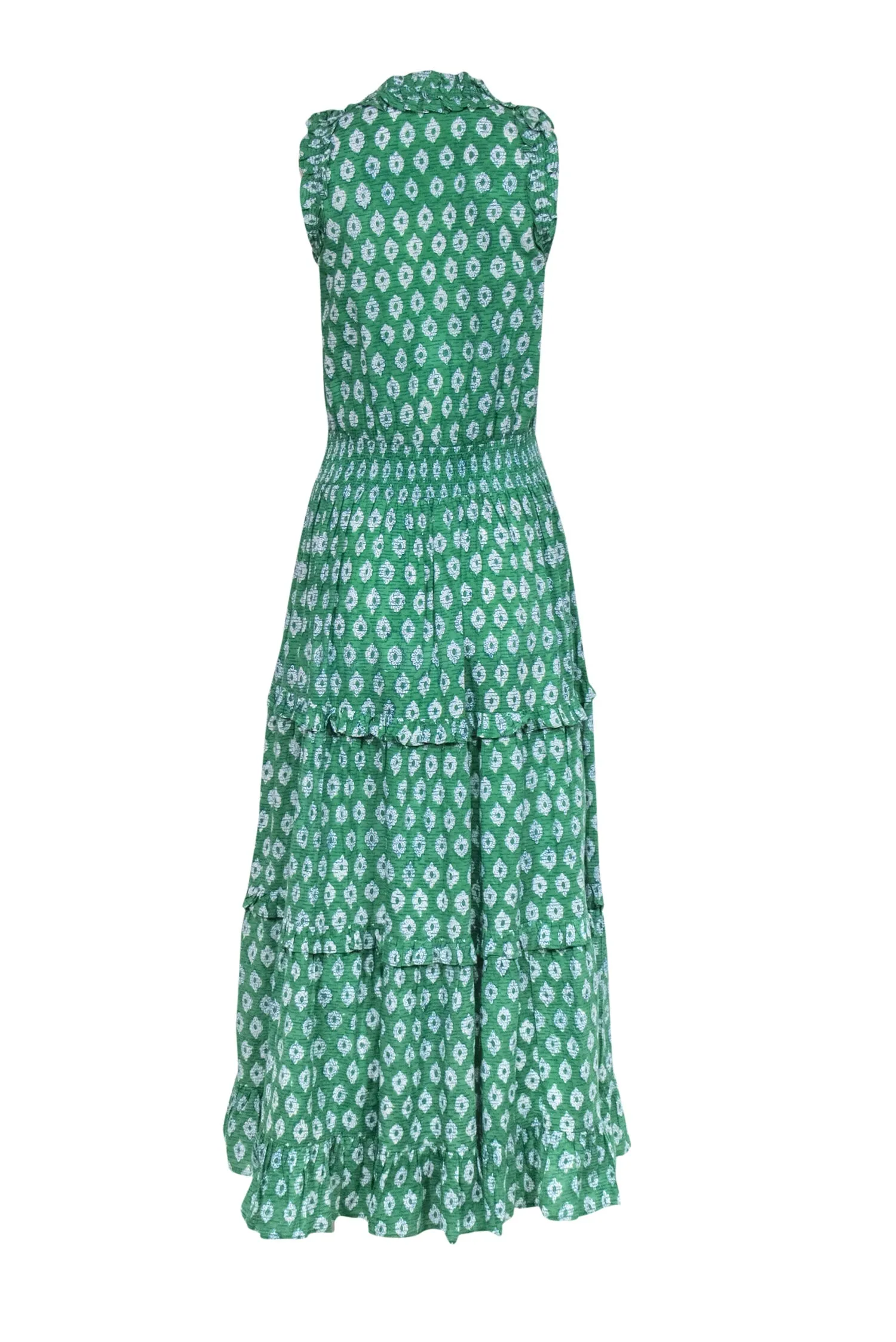 Anna Cate  - Green Printed Cotton Maxi Dress w/ Smocked Waist Sz S