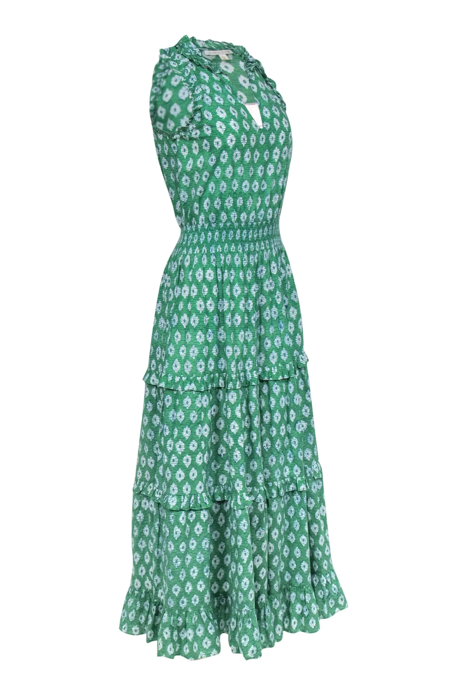 Anna Cate  - Green Printed Cotton Maxi Dress w/ Smocked Waist Sz S