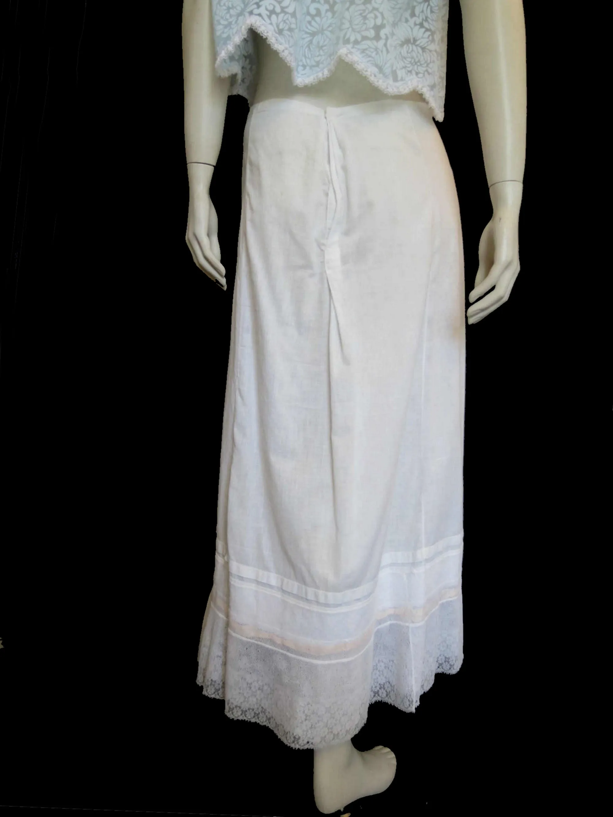 Antique Edwardian Petticoat Skirt With Lace - Hips 91 cm