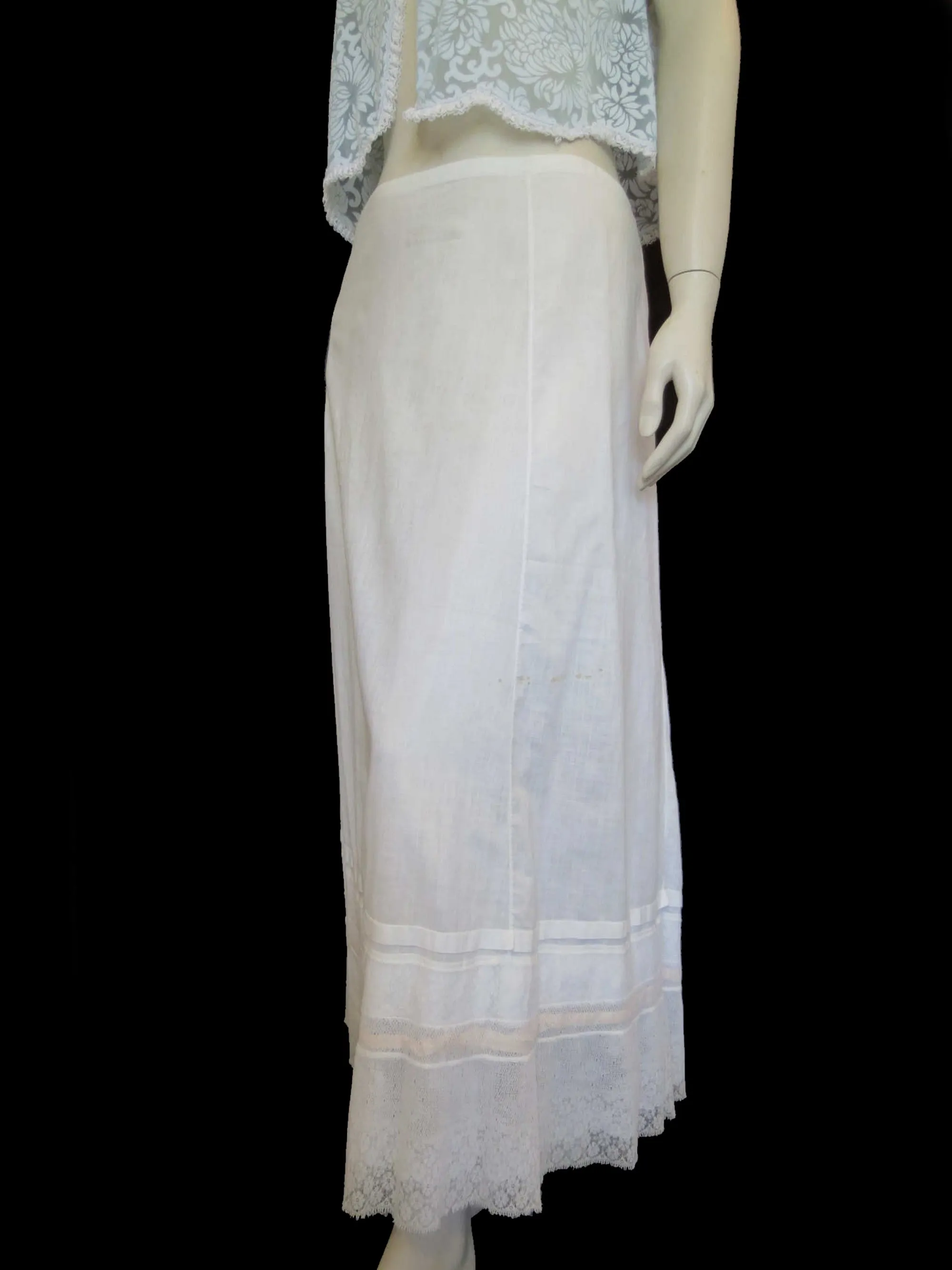 Antique Edwardian Petticoat Skirt With Lace - Hips 91 cm