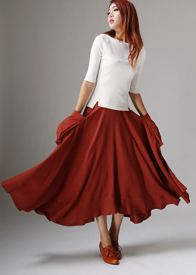 Asymmetrical Linen maxi Skirt 1044#