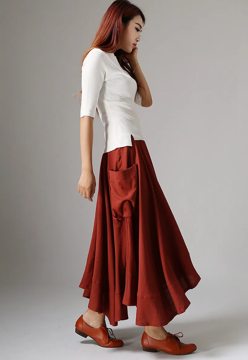 Asymmetrical Linen maxi Skirt 1044#