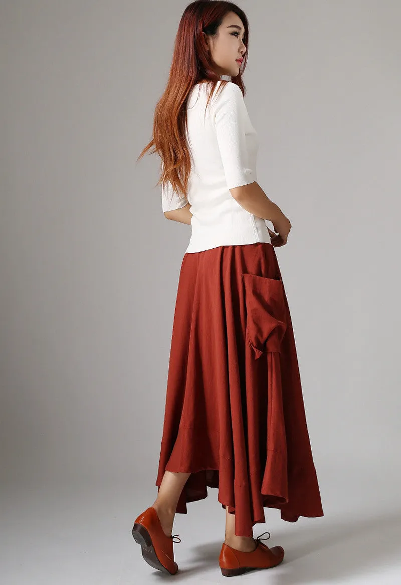 Asymmetrical Linen maxi Skirt 1044#