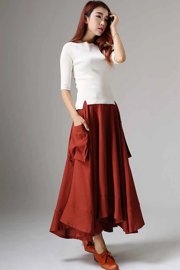Asymmetrical Linen maxi Skirt 1044#
