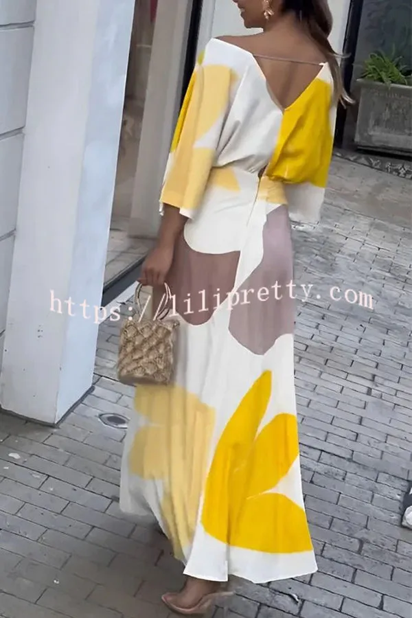 Beautiful Unique Printed V Neck Pleated High Waisted Maxi Dress