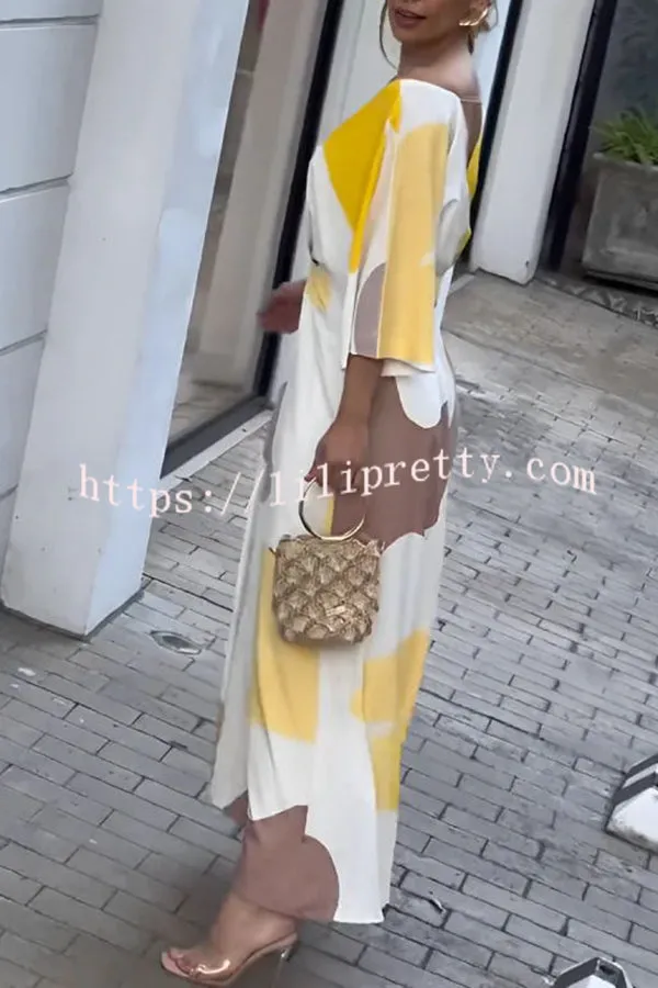 Beautiful Unique Printed V Neck Pleated High Waisted Maxi Dress