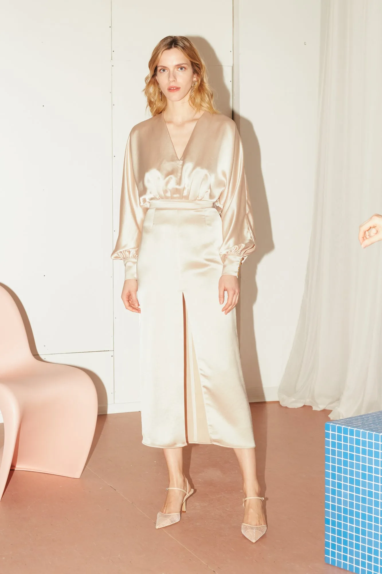 BECA beige cocktail dress with front slit