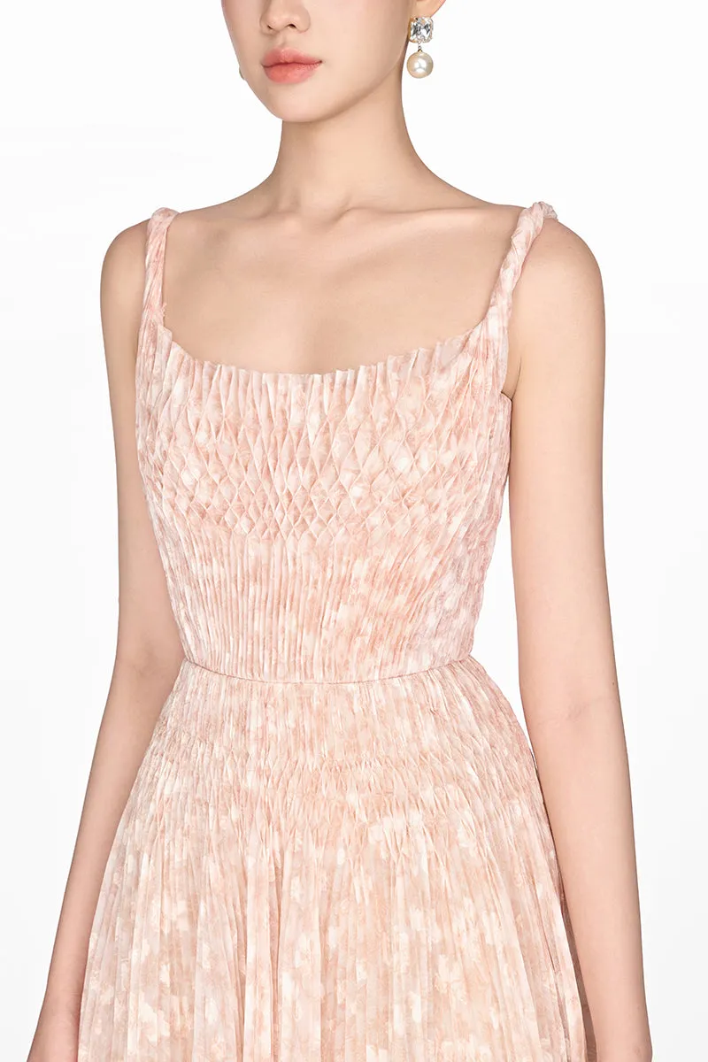 BEIGE PLEATED MAXI DRESS