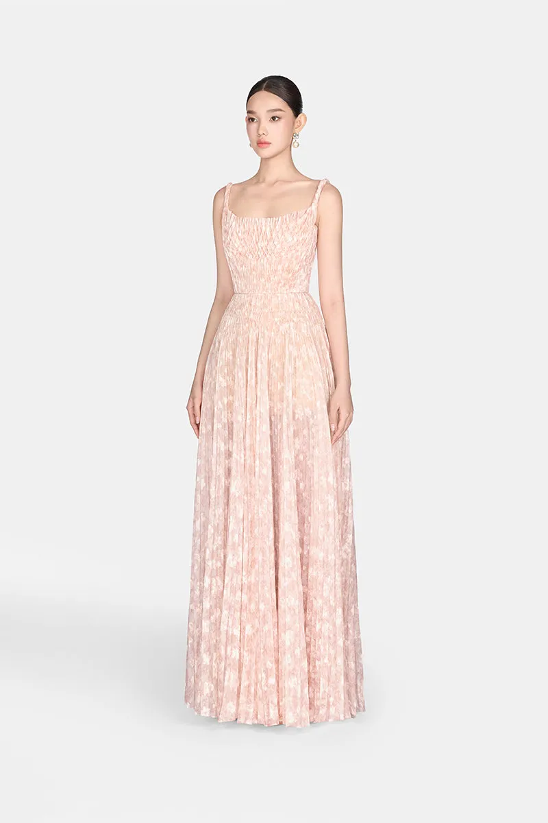 BEIGE PLEATED MAXI DRESS