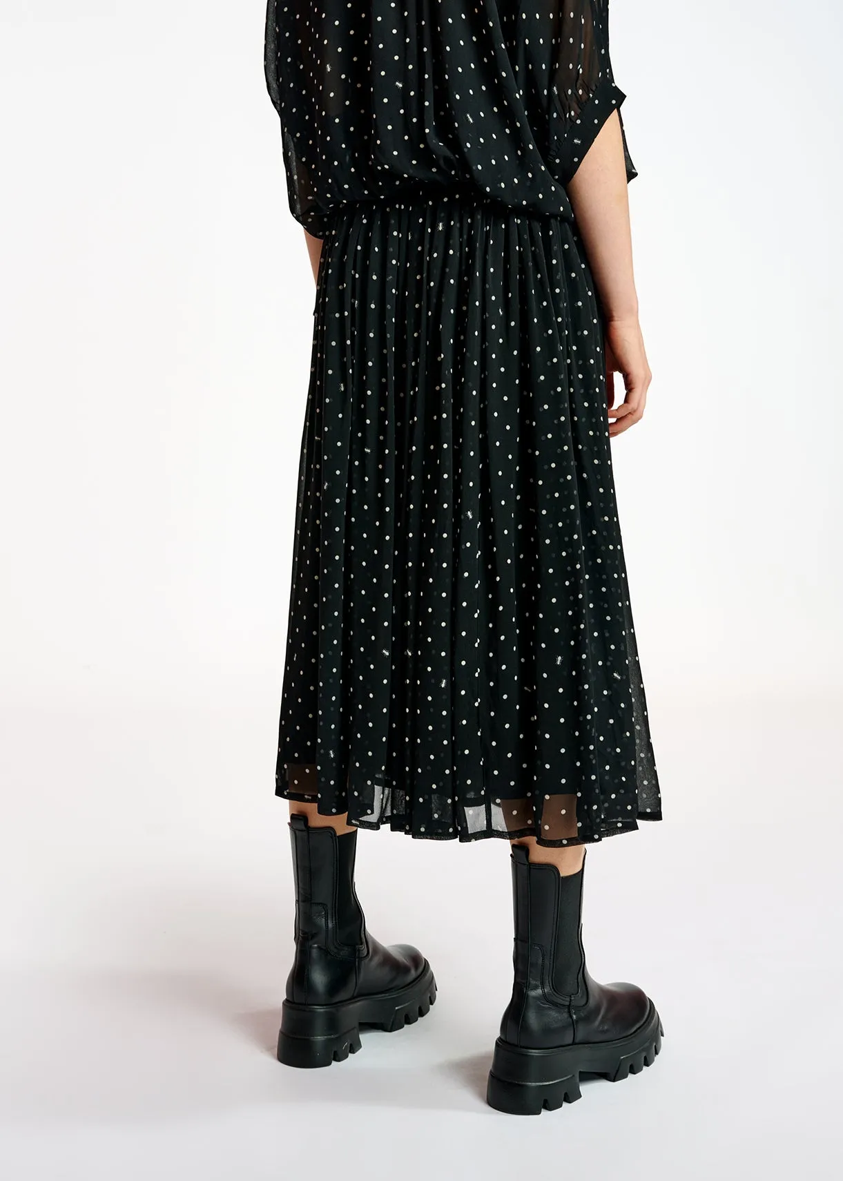 Black and off-white dotted maxi skirt
