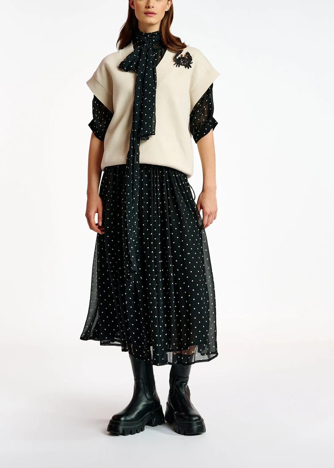 Black and off-white dotted maxi skirt