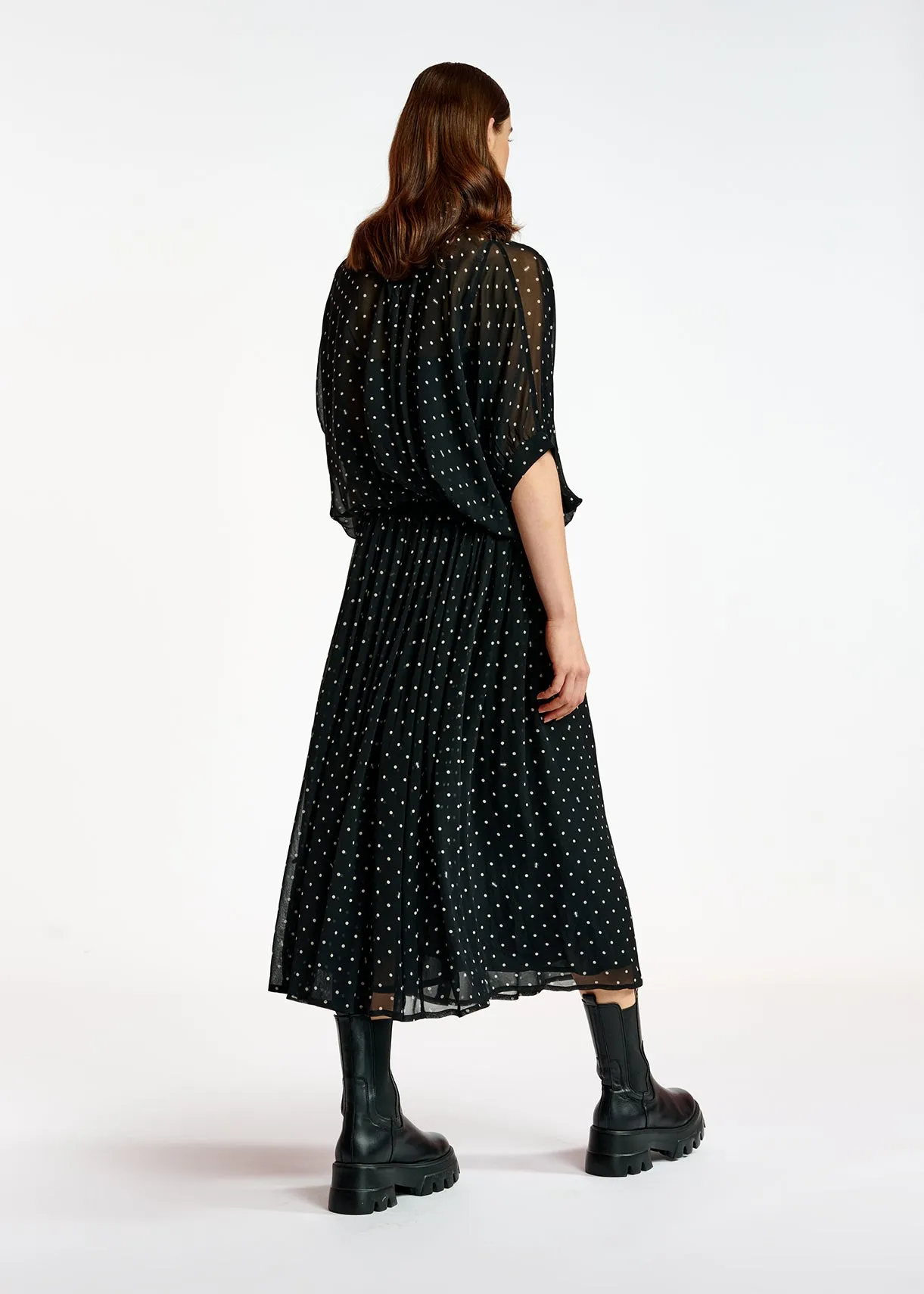 Black and off-white dotted maxi skirt