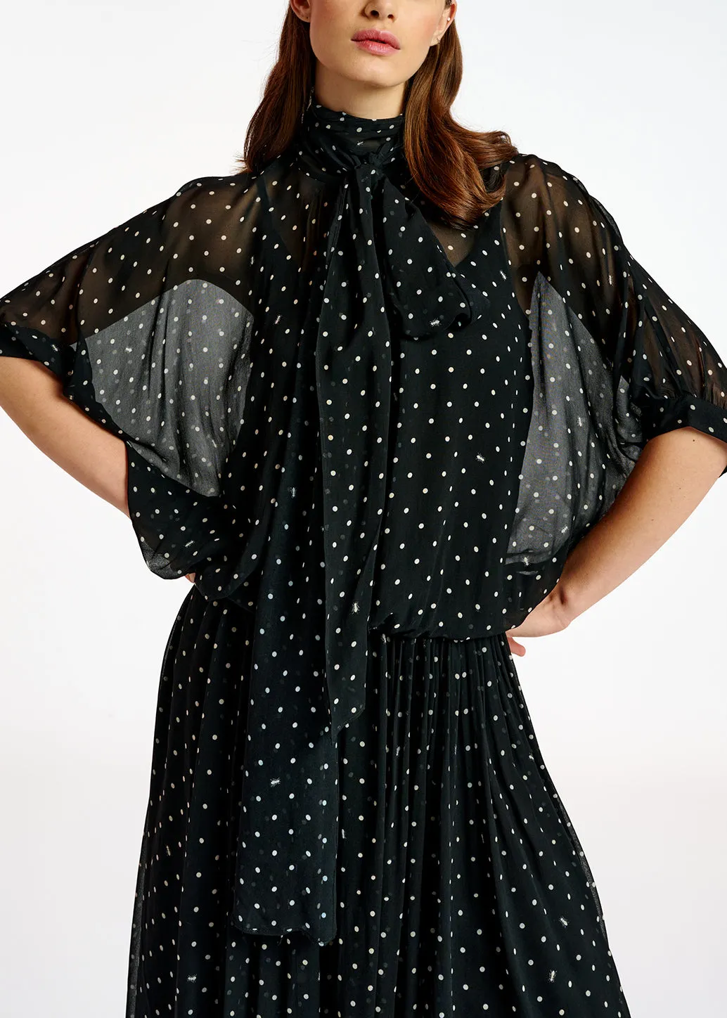Black and off-white dotted maxi skirt