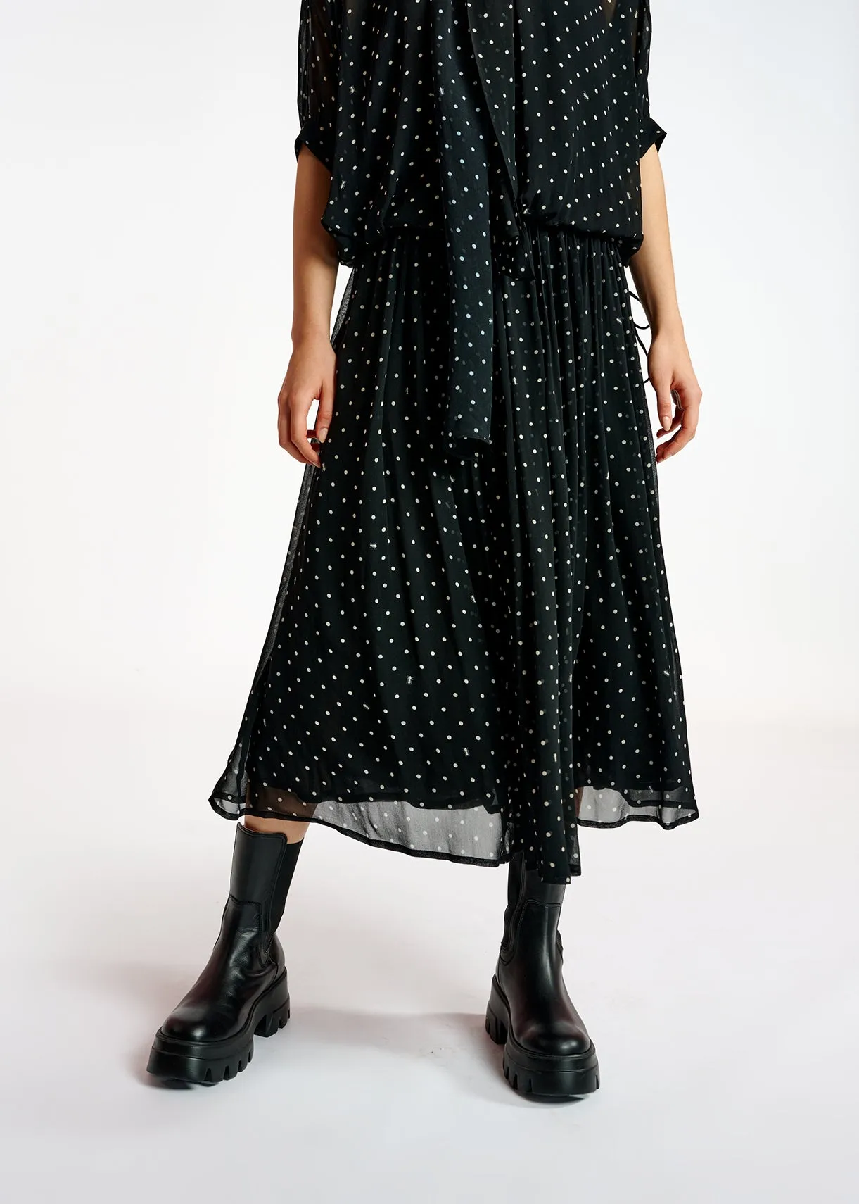 Black and off-white dotted maxi skirt