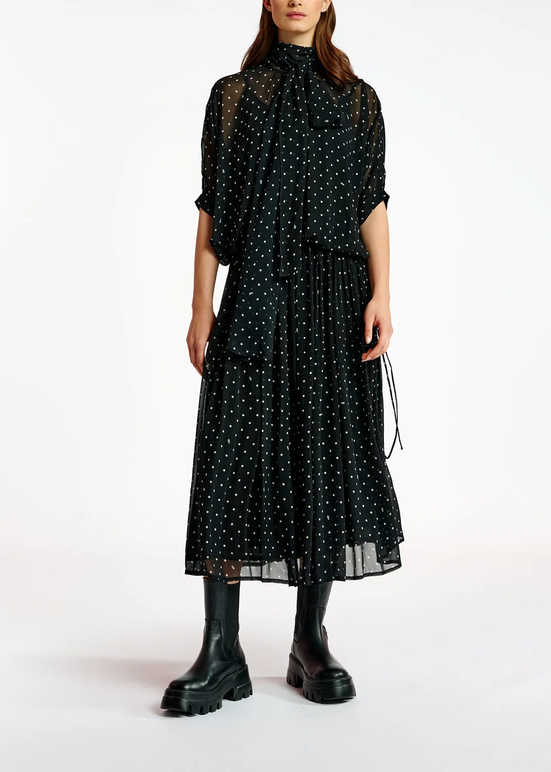 Black and off-white dotted maxi skirt