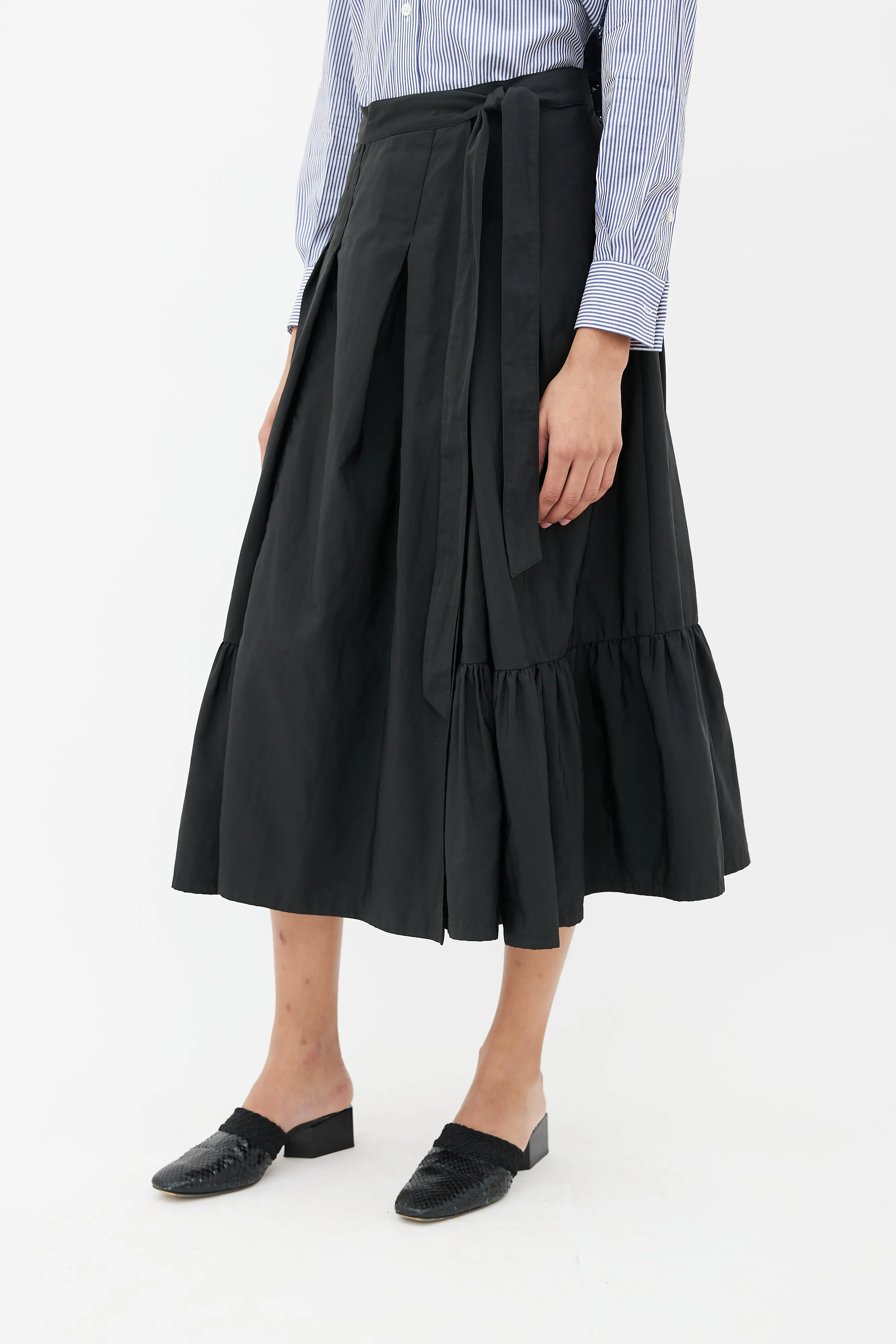 Black Pleated Tie Maxi Skirt