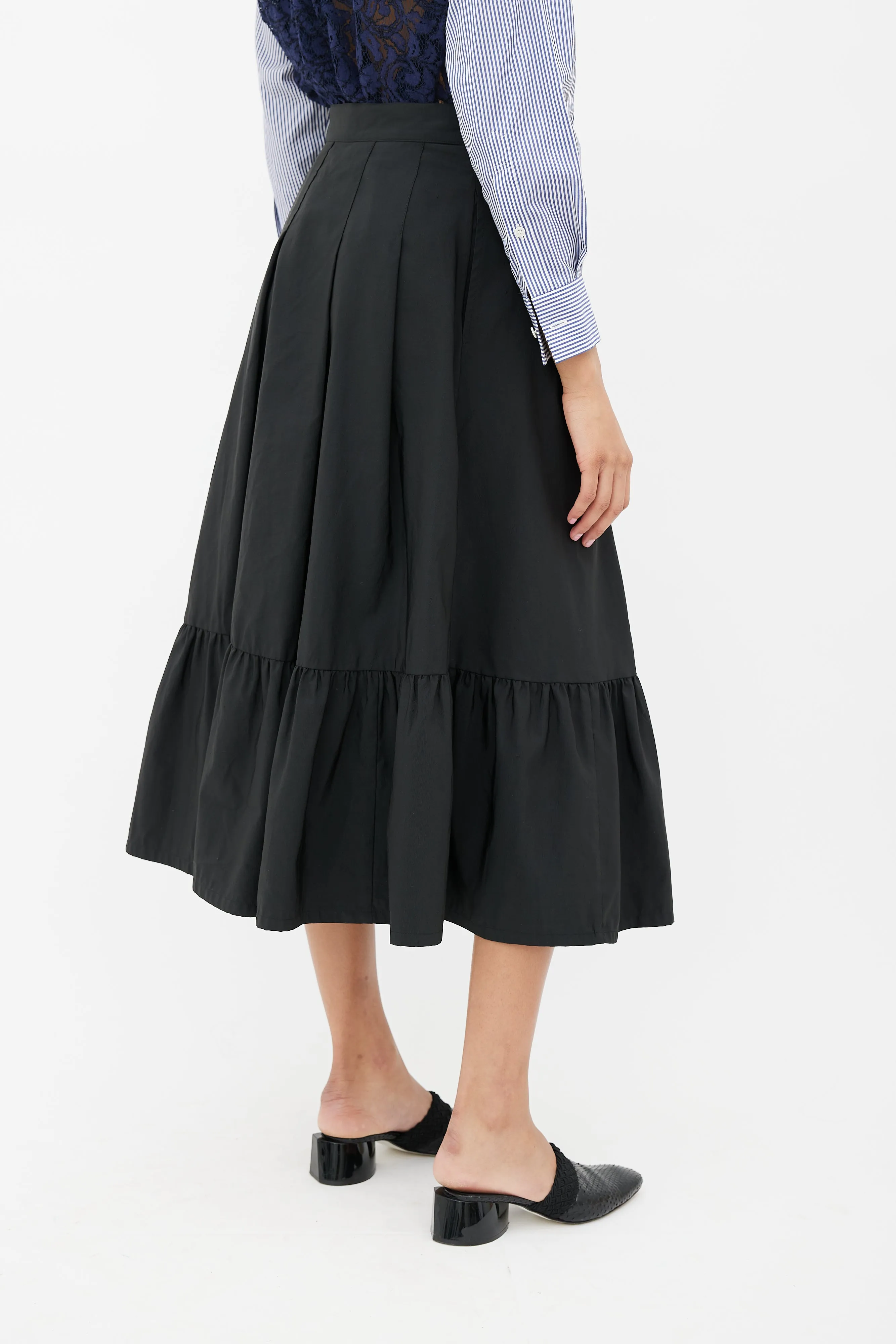 Black Pleated Tie Maxi Skirt