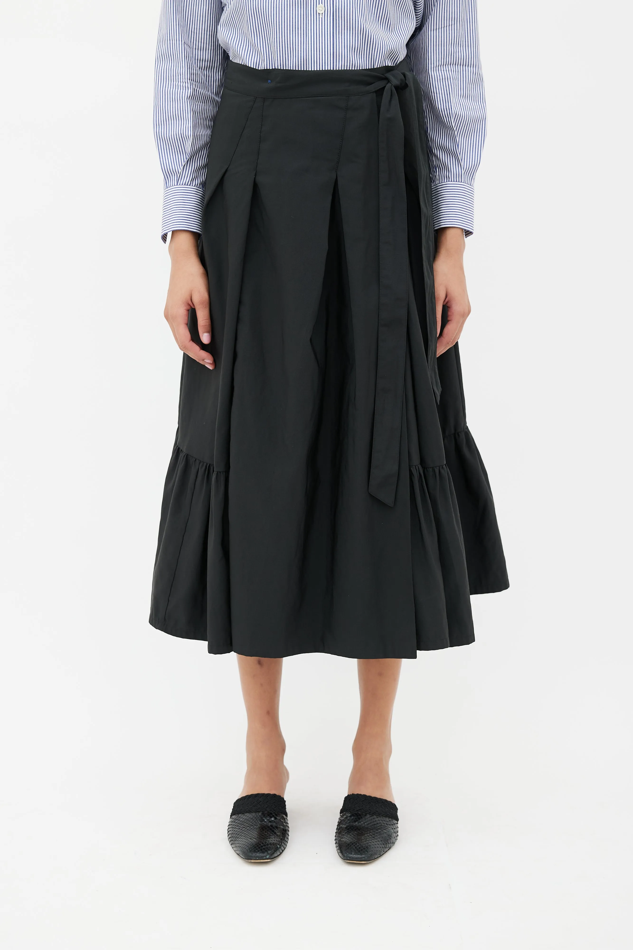 Black Pleated Tie Maxi Skirt