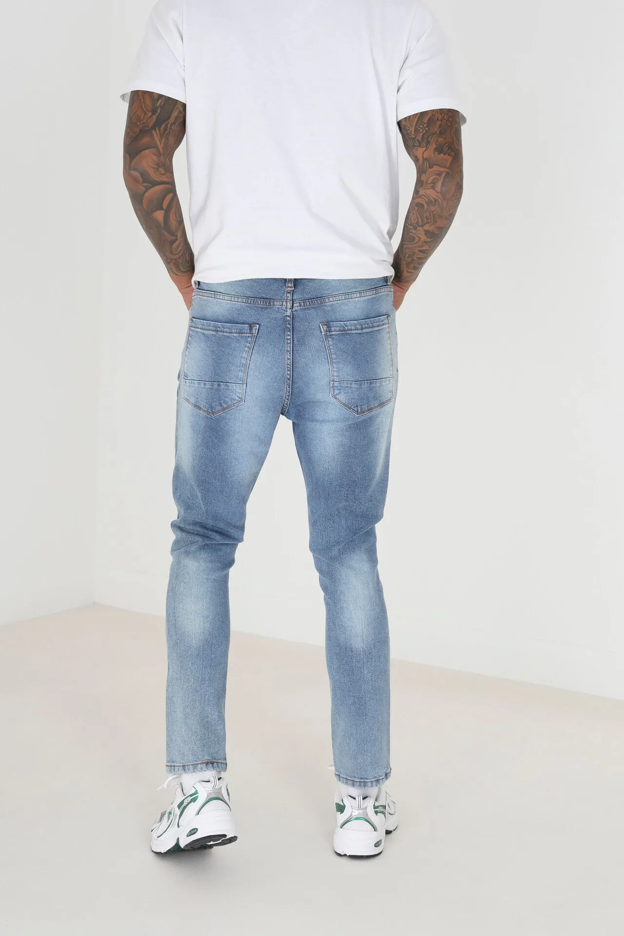 BLEACHED BLUE DENIM RIPPED SKINNY JEANS