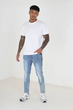 BLEACHED BLUE DENIM RIPPED SKINNY JEANS