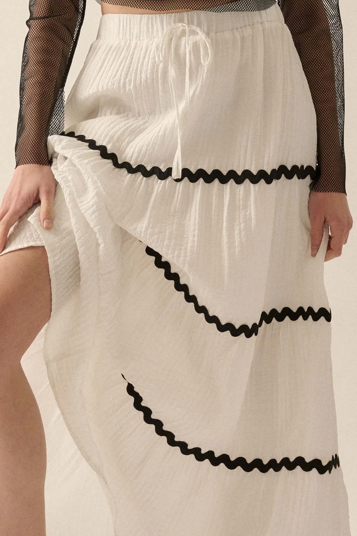 Blissful Breeze Rickrack-Trim Tiered Maxi Skirt