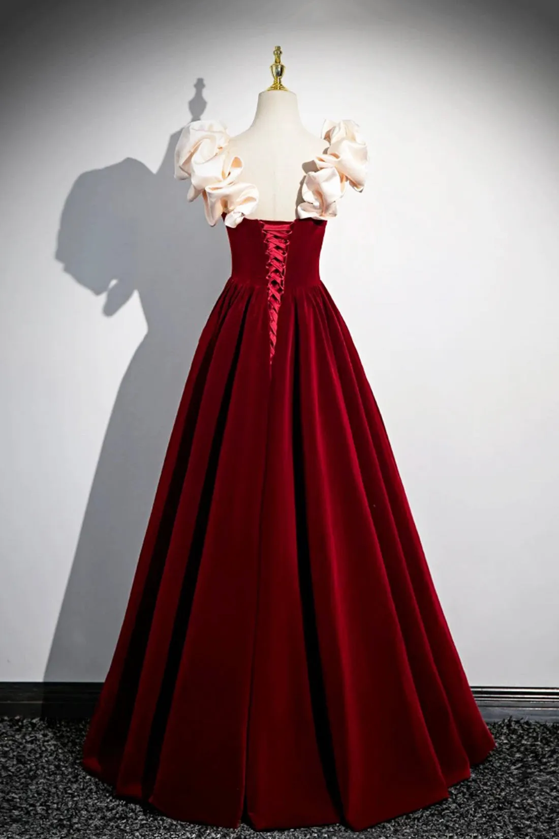 Burgundy Velvet Floor Length Prom Dress, Beautiful A-Line Evening Party Dress