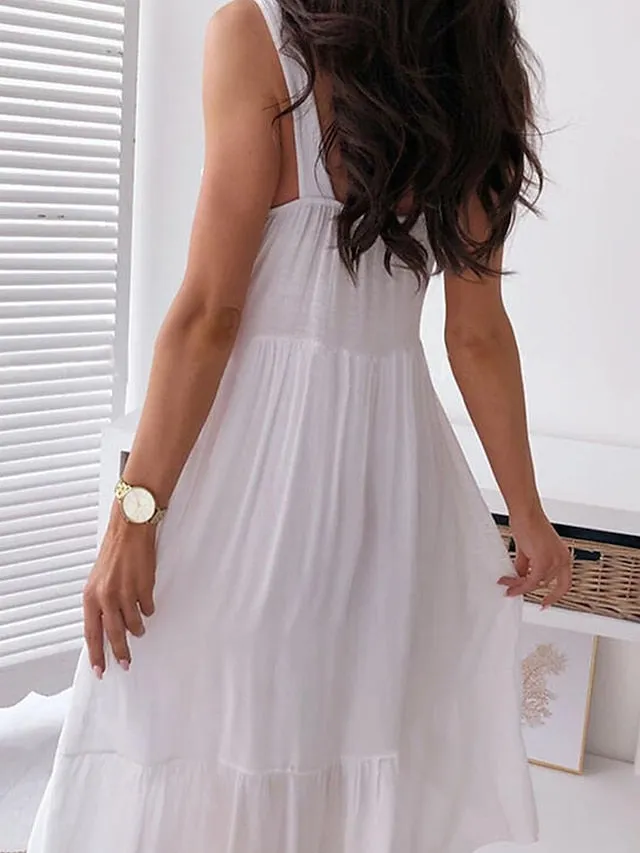 Casual Dress Lace Dress Shift Dress Plain Lace Backless Strap Midi Dress Basic Fashion Outdoor Daily Sleeveless Regular Fit White Spring Summer S M L XL XXL for Women