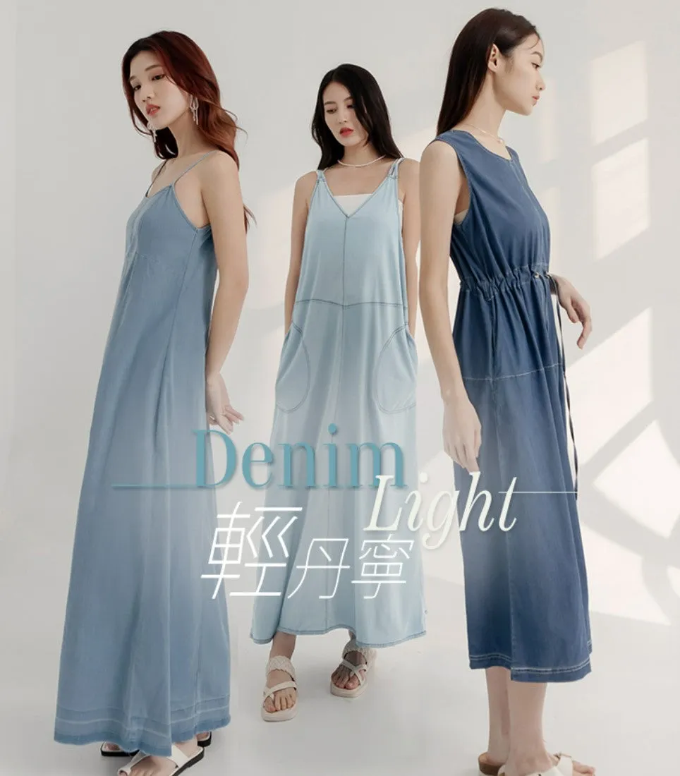 Casual Lightweight Denim Strap Long Maxi Dress