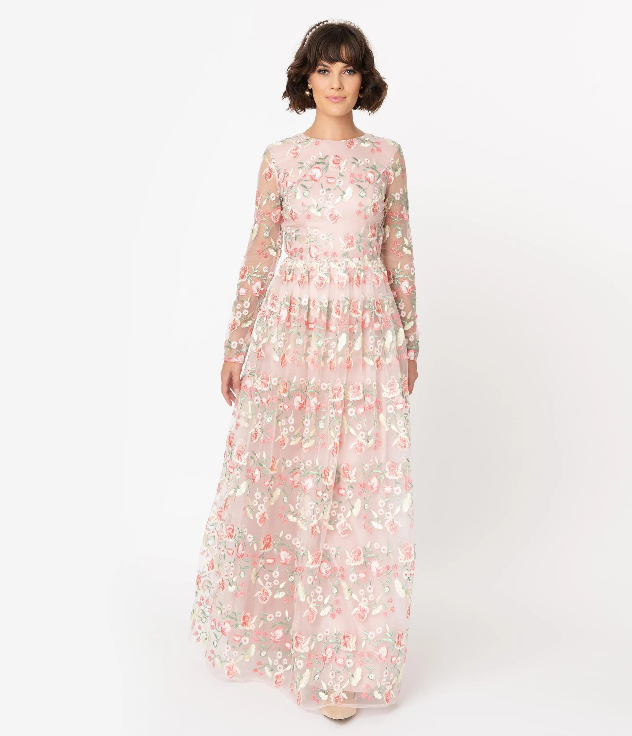 Chi Chi London Blush Pink Embroidered Floral Cina Maxi Dress