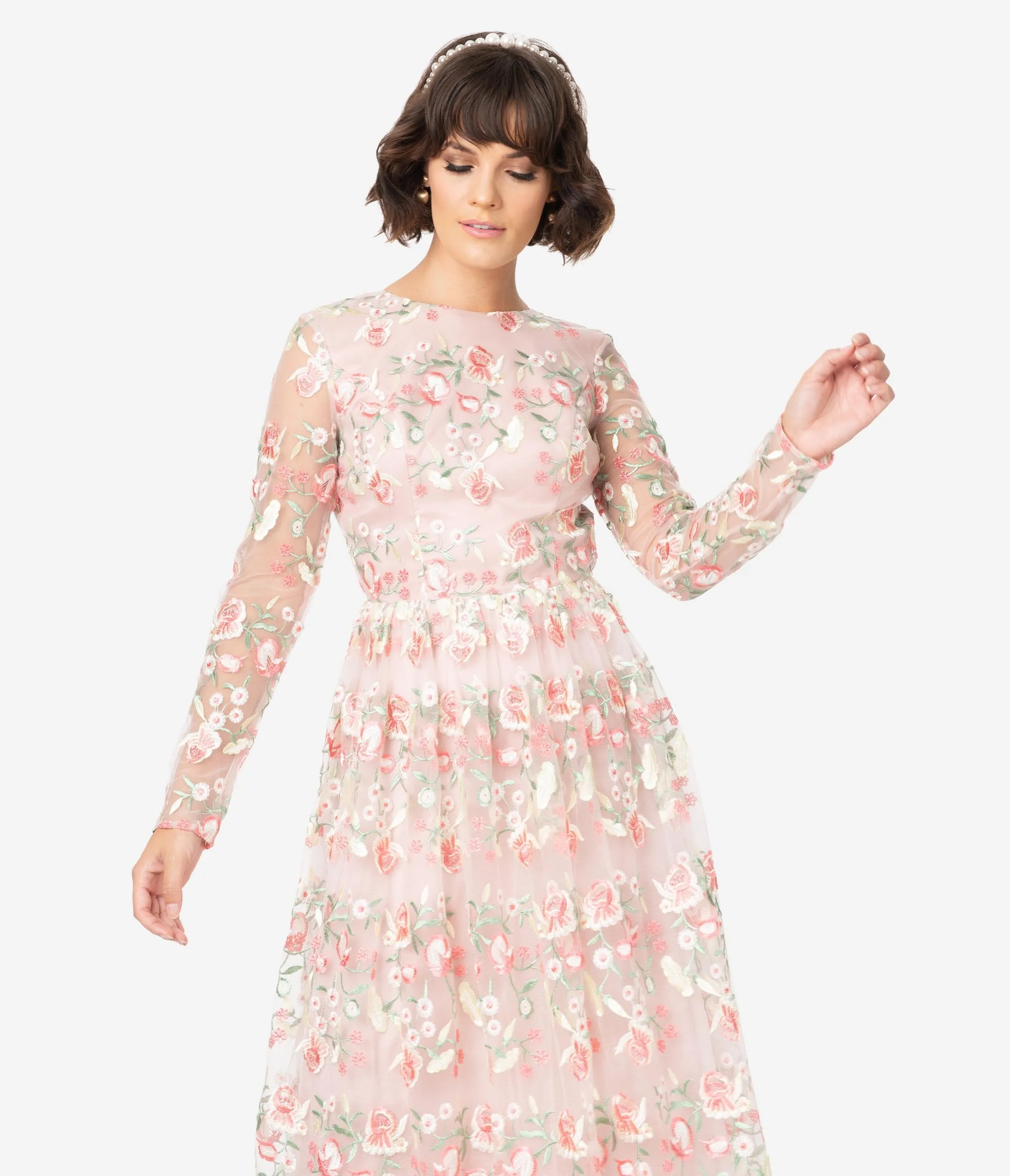 Chi Chi London Blush Pink Embroidered Floral Cina Maxi Dress