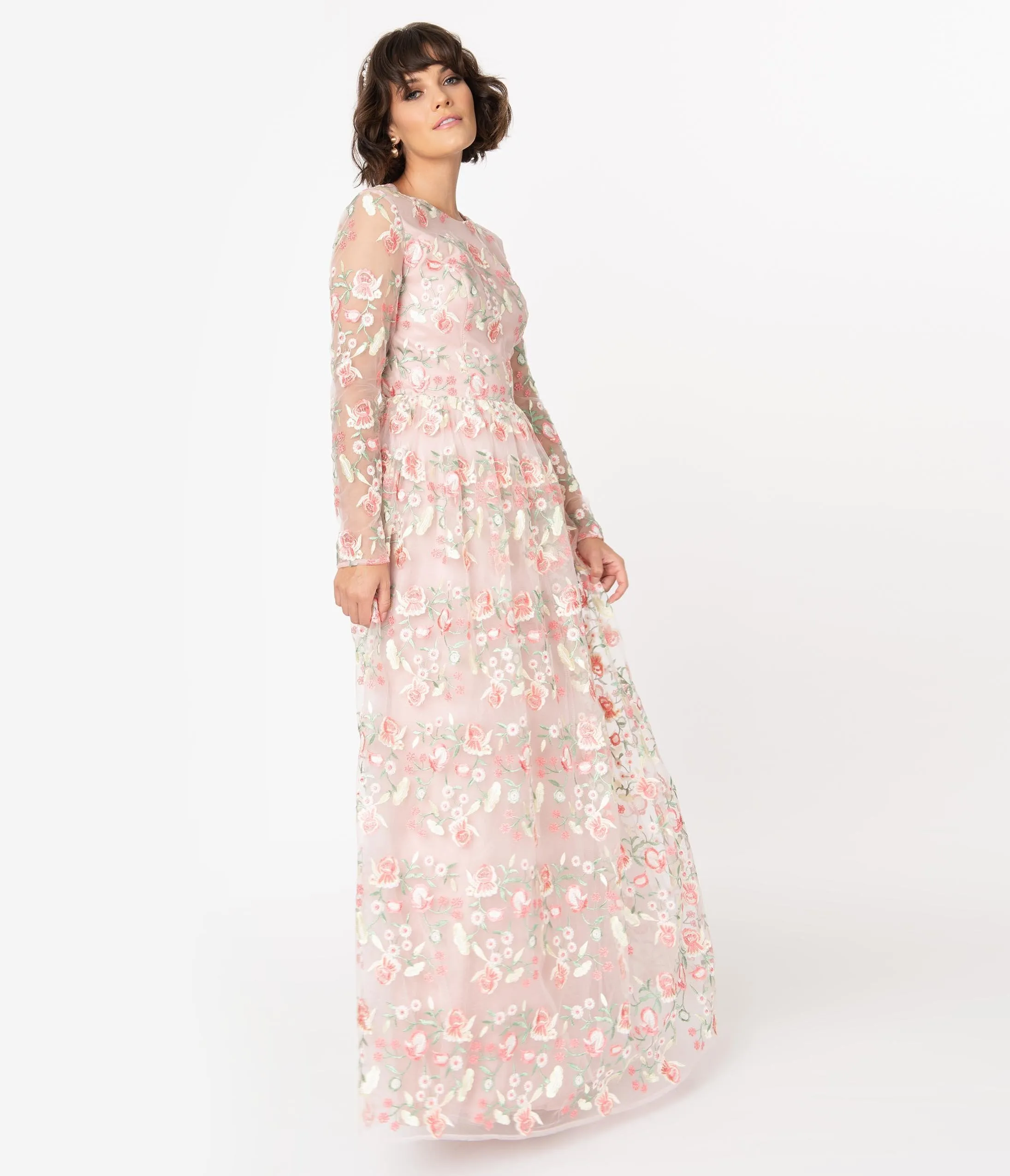 Chi Chi London Blush Pink Embroidered Floral Cina Maxi Dress