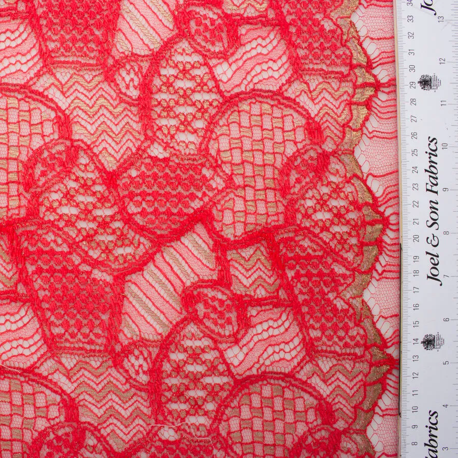 Deep Pink & Gold Metallic Chantilly Lace