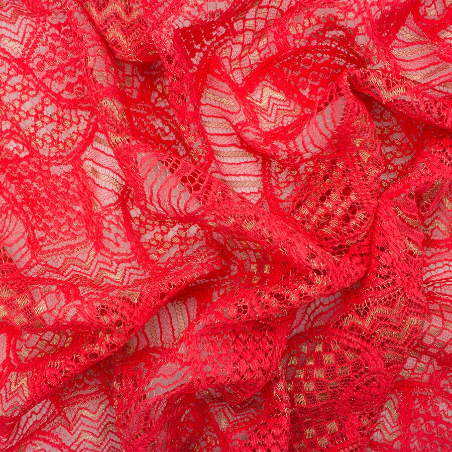 Deep Pink & Gold Metallic Chantilly Lace