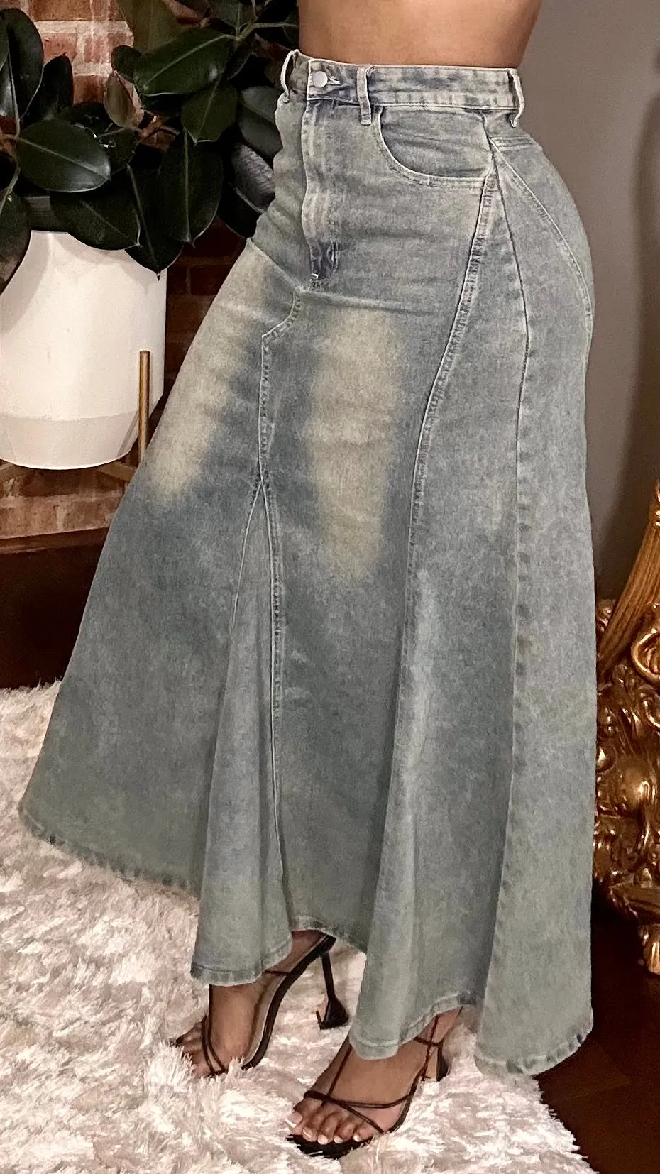 Denim Maxi Skirt (Stretch) - Grey