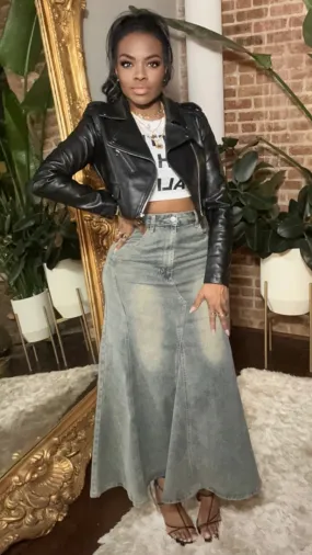 Denim Maxi Skirt (Stretch) - Grey