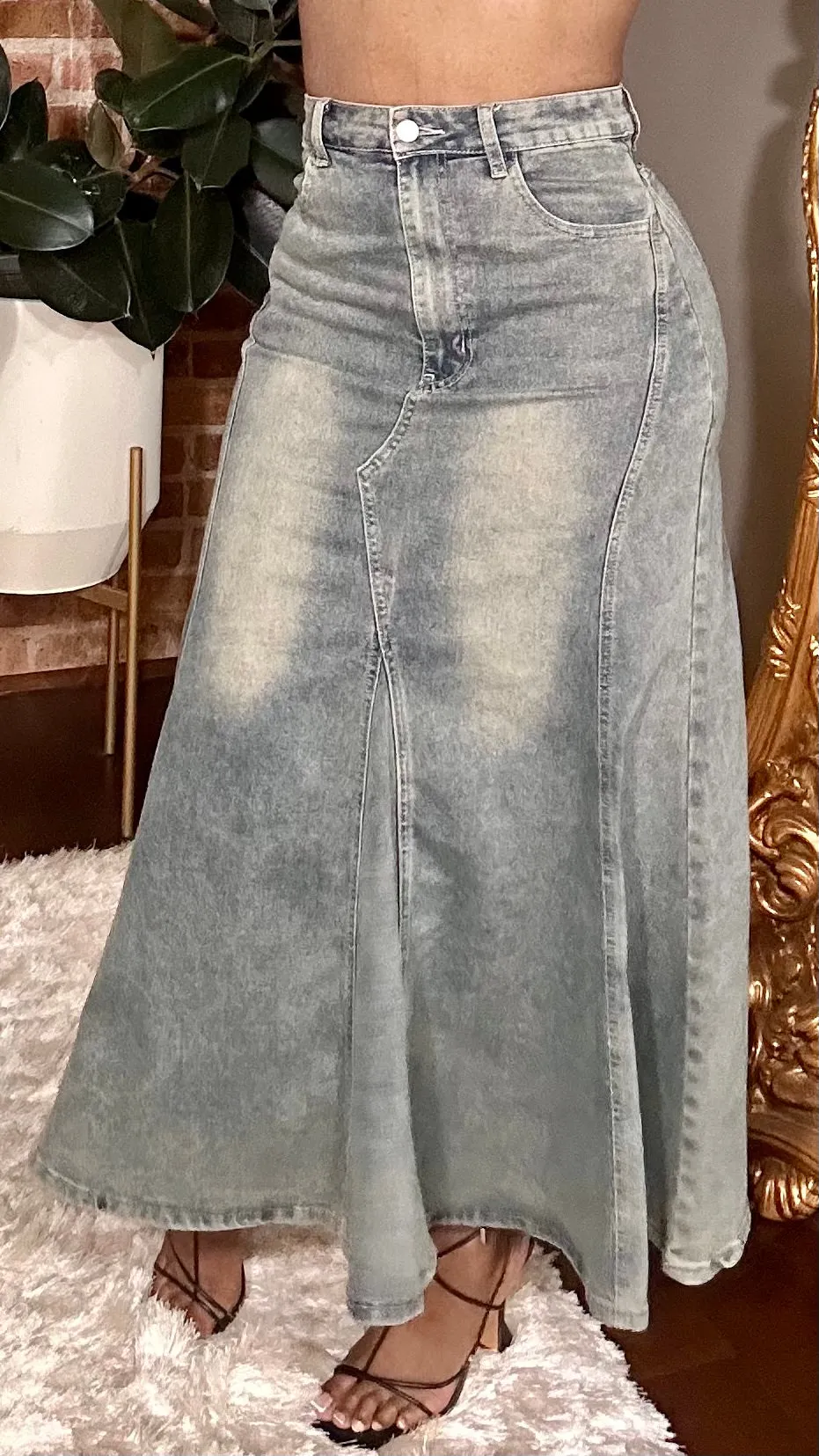 Denim Maxi Skirt (Stretch) - Grey