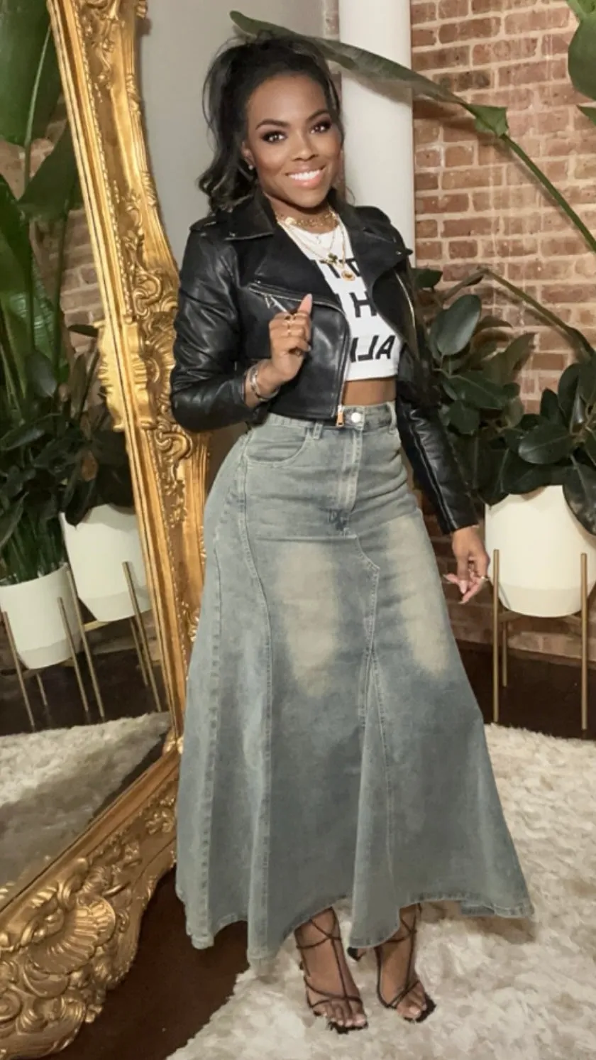 Denim Maxi Skirt (Stretch) - Grey