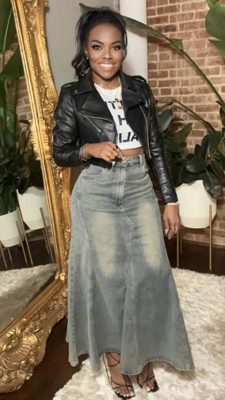 Denim Maxi Skirt (Stretch) - Grey