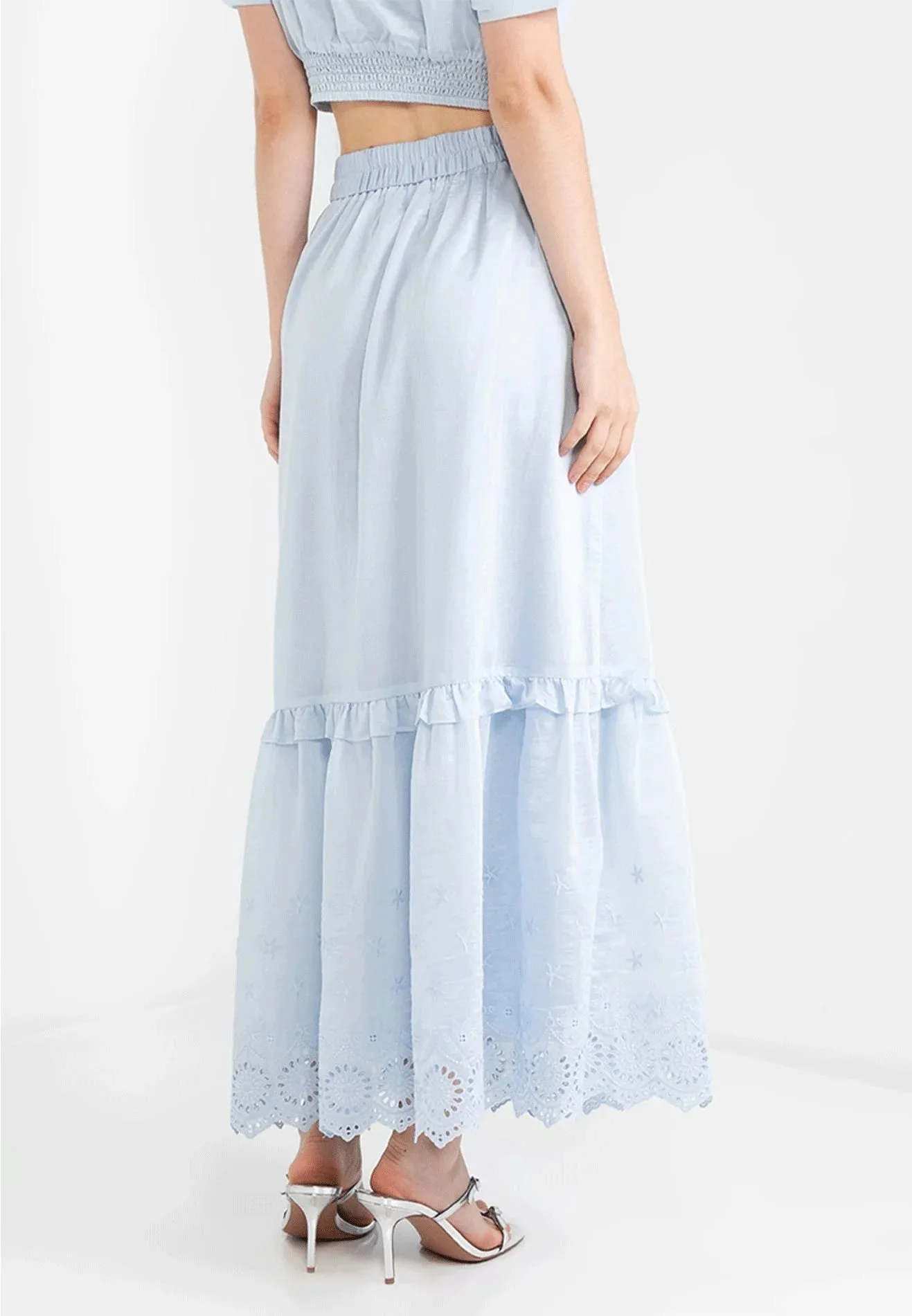 ELLE Apparel Floral Lace Hemline Maxi Skirt